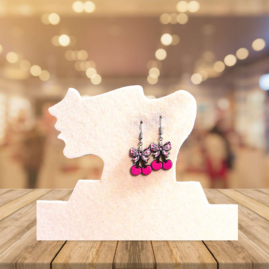 Cherries with Bow Shaped Sublimated Earrings 1 inch