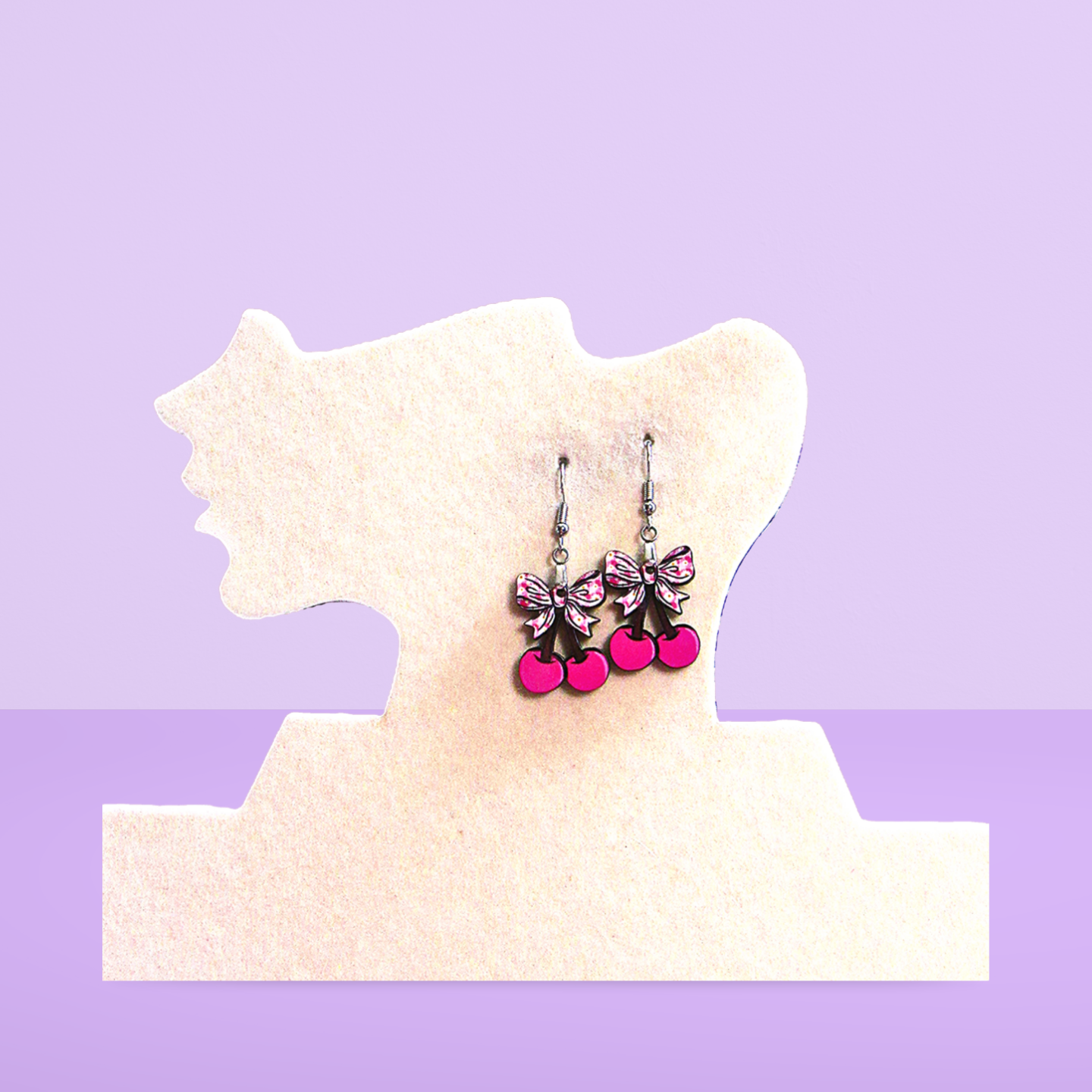 Cherries with Bow Shaped Sublimated Earrings 1 inch