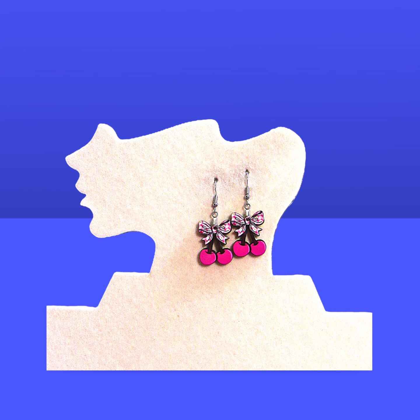 Cherries with Bow Shaped Sublimated Earrings 1 inch