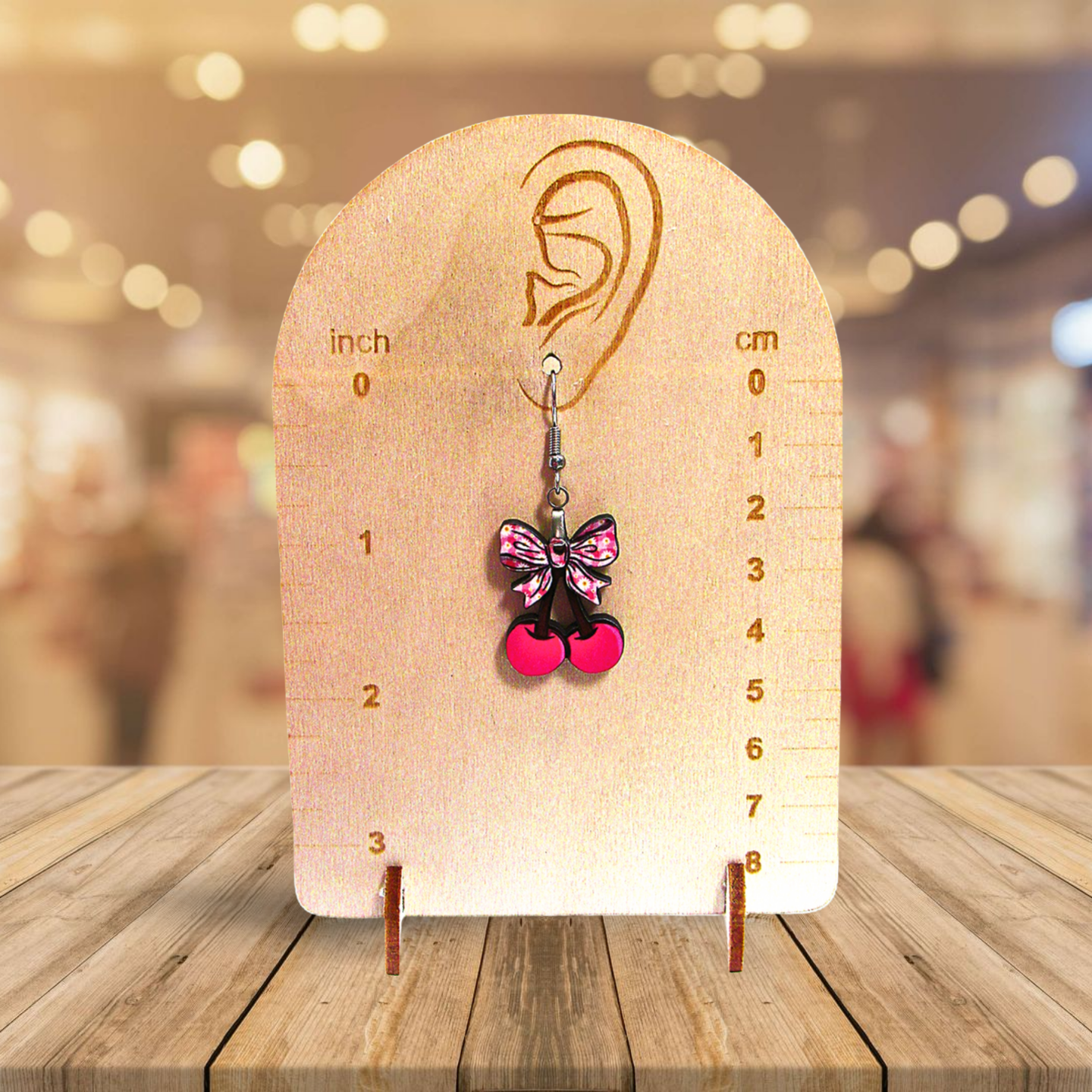 Cherries with Bow Shaped Sublimated Earrings 1 inch