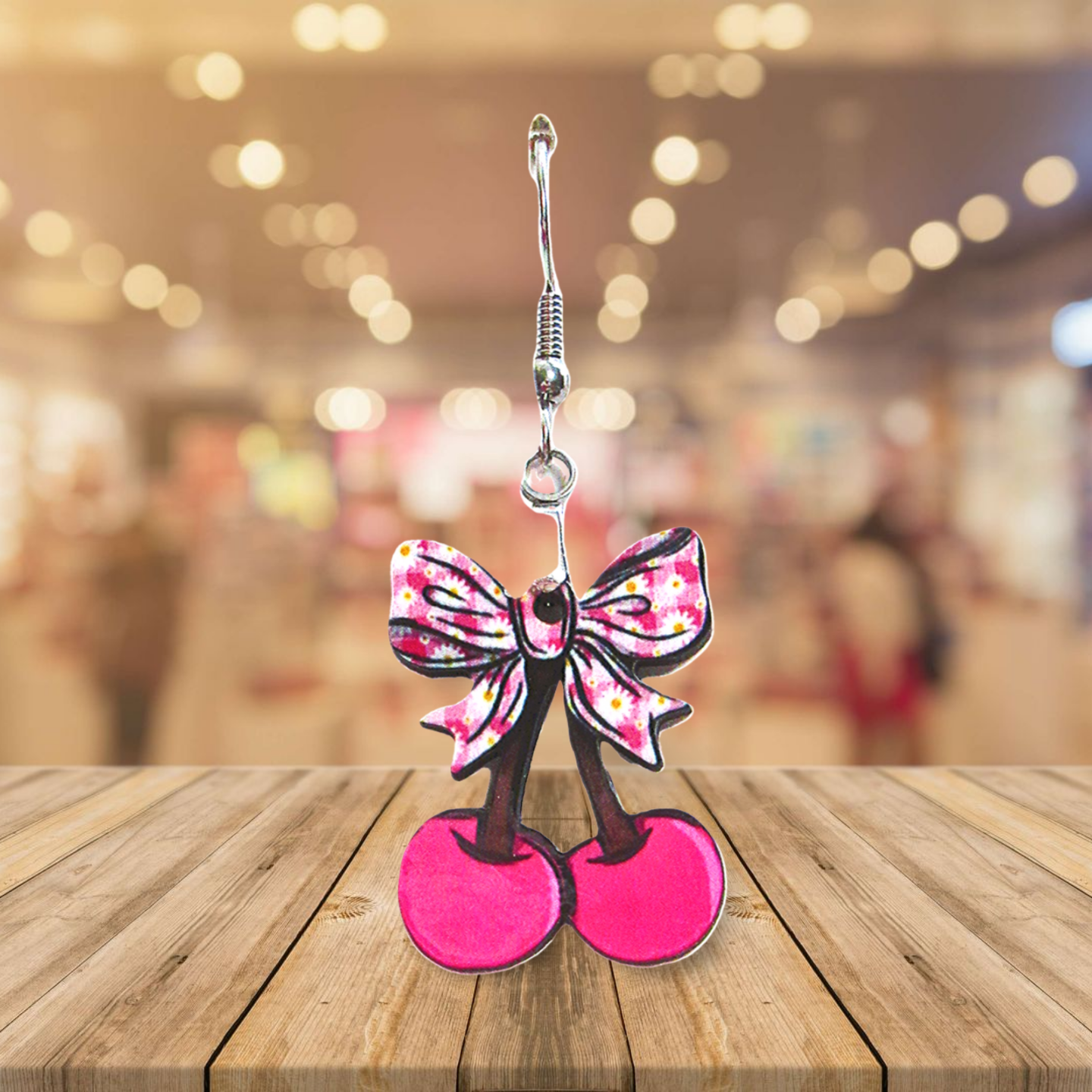 Cherries with Bow Shaped Sublimated Earrings 1 inch