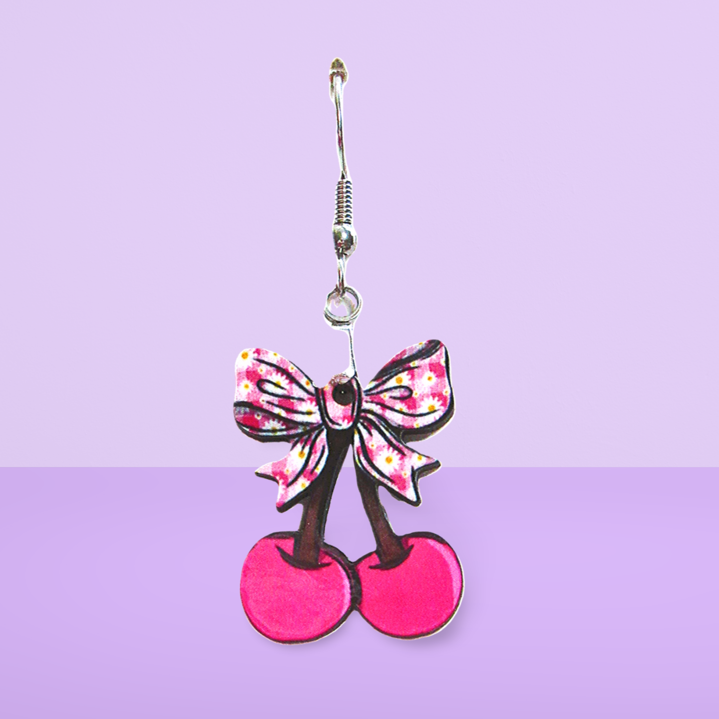 Cherries with Bow Shaped Sublimated Earrings 1 inch
