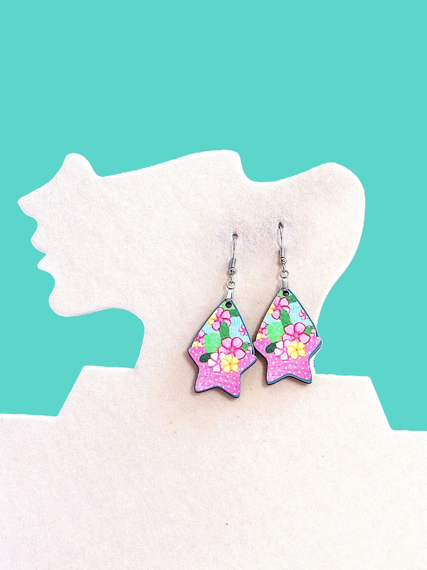 Teardrop Star Shaped Sublimated  Earrings