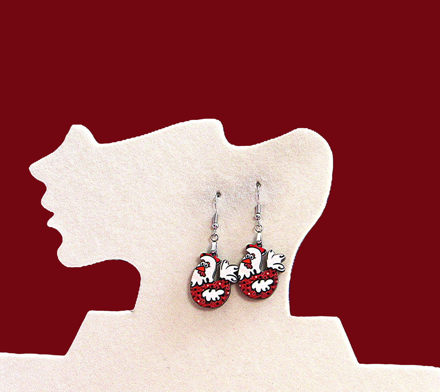 Chicken Shaped Sublimated Earrings