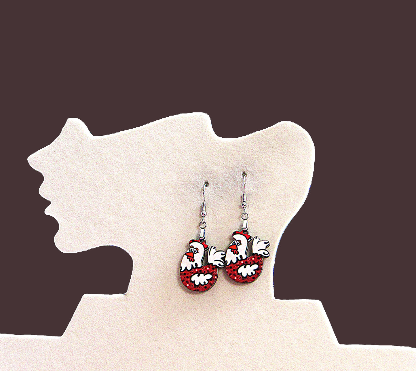 Chicken Shaped Sublimated Earrings