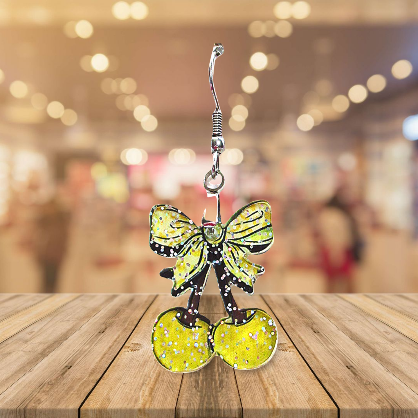 Glitter Acrylic Cherries with Bow Shaped Sublimated Earrings 1 inch