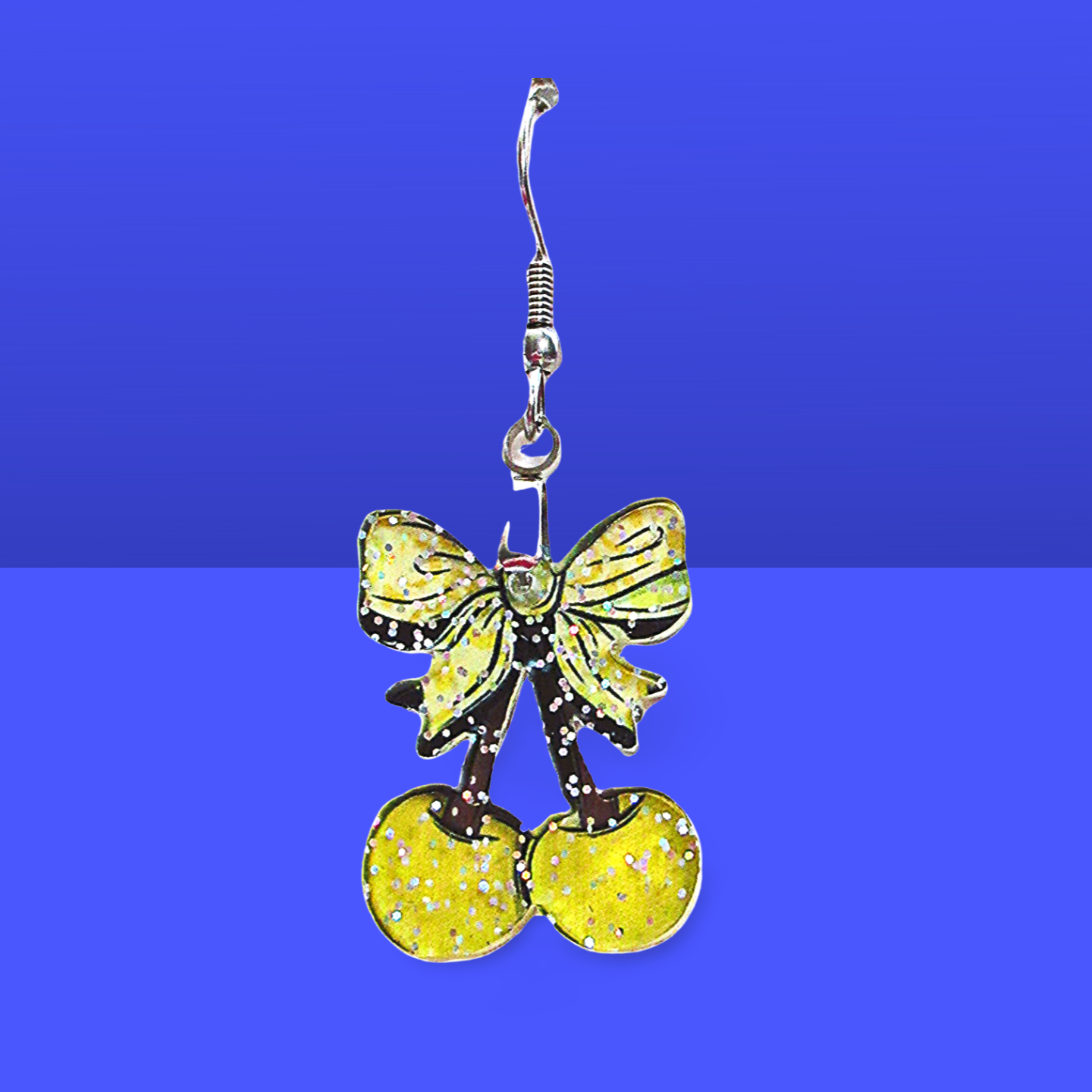 Glitter Acrylic Cherries with Bow Shaped Sublimated Earrings 1 inch
