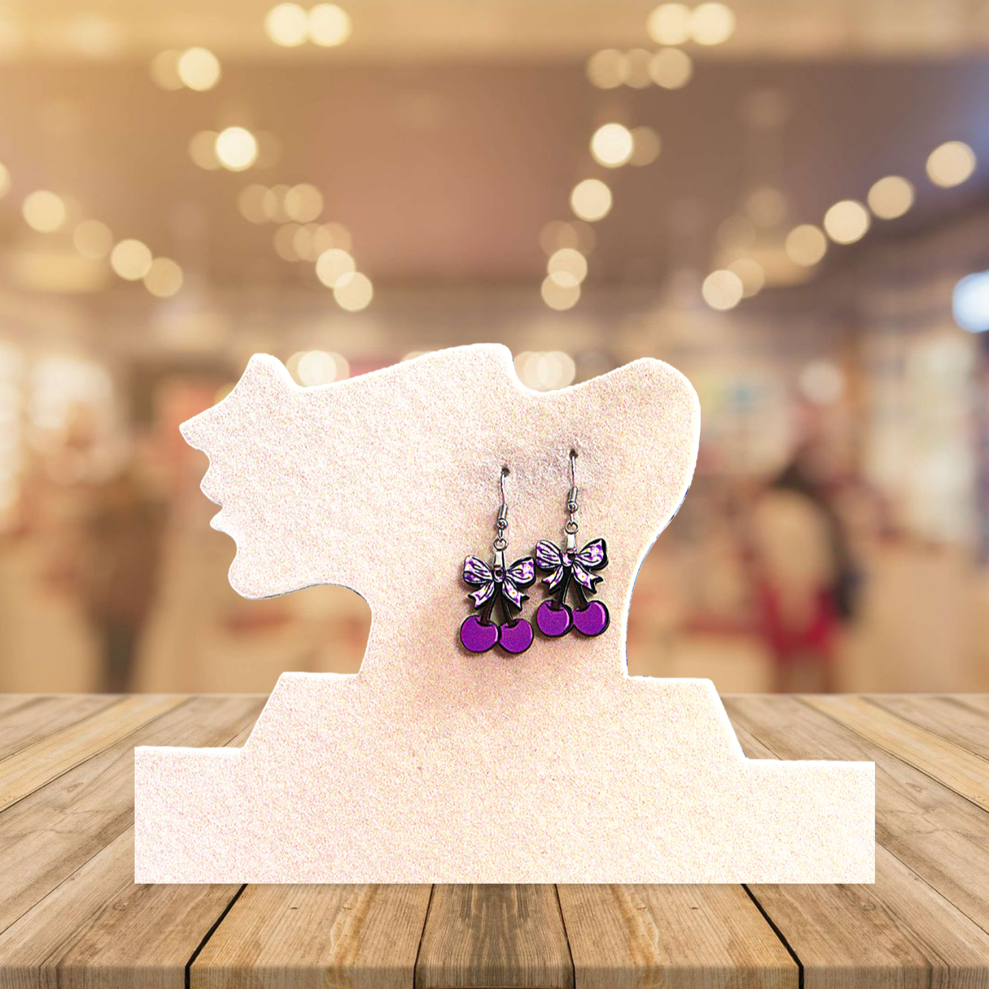 Cherries with Bow Shaped Sublimated Earrings 1 inch