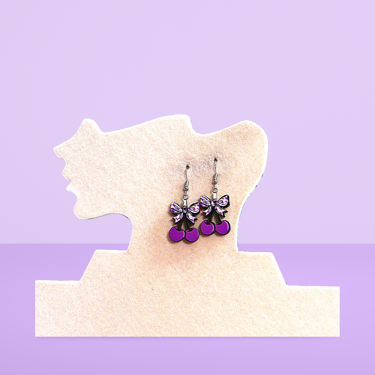 Cherries with Bow Shaped Sublimated Earrings 1 inch