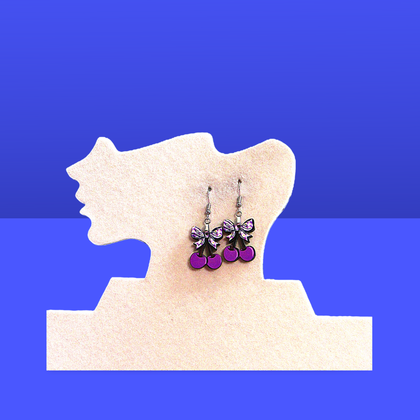 Cherries with Bow Shaped Sublimated Earrings 1 inch