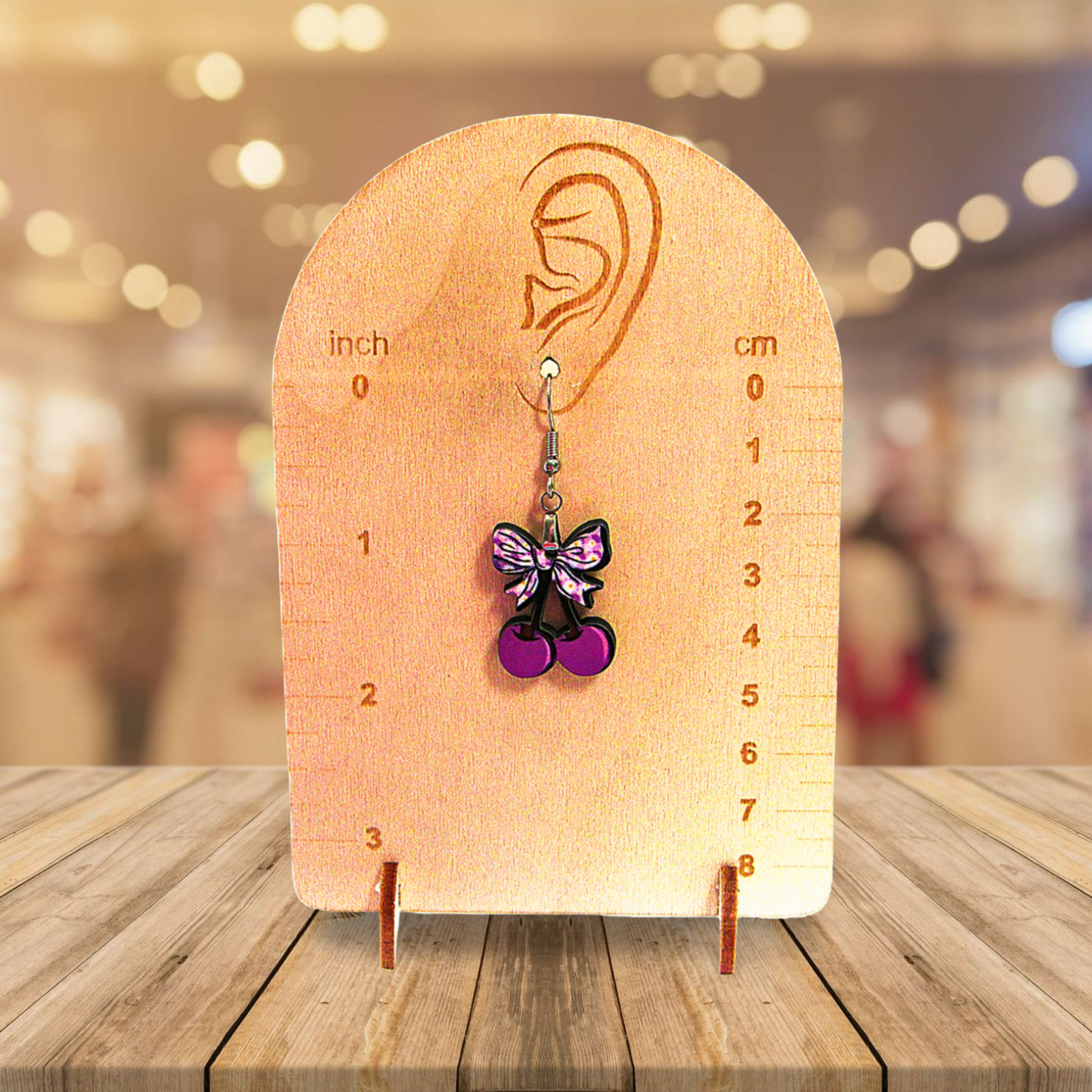 Cherries with Bow Shaped Sublimated Earrings 1 inch