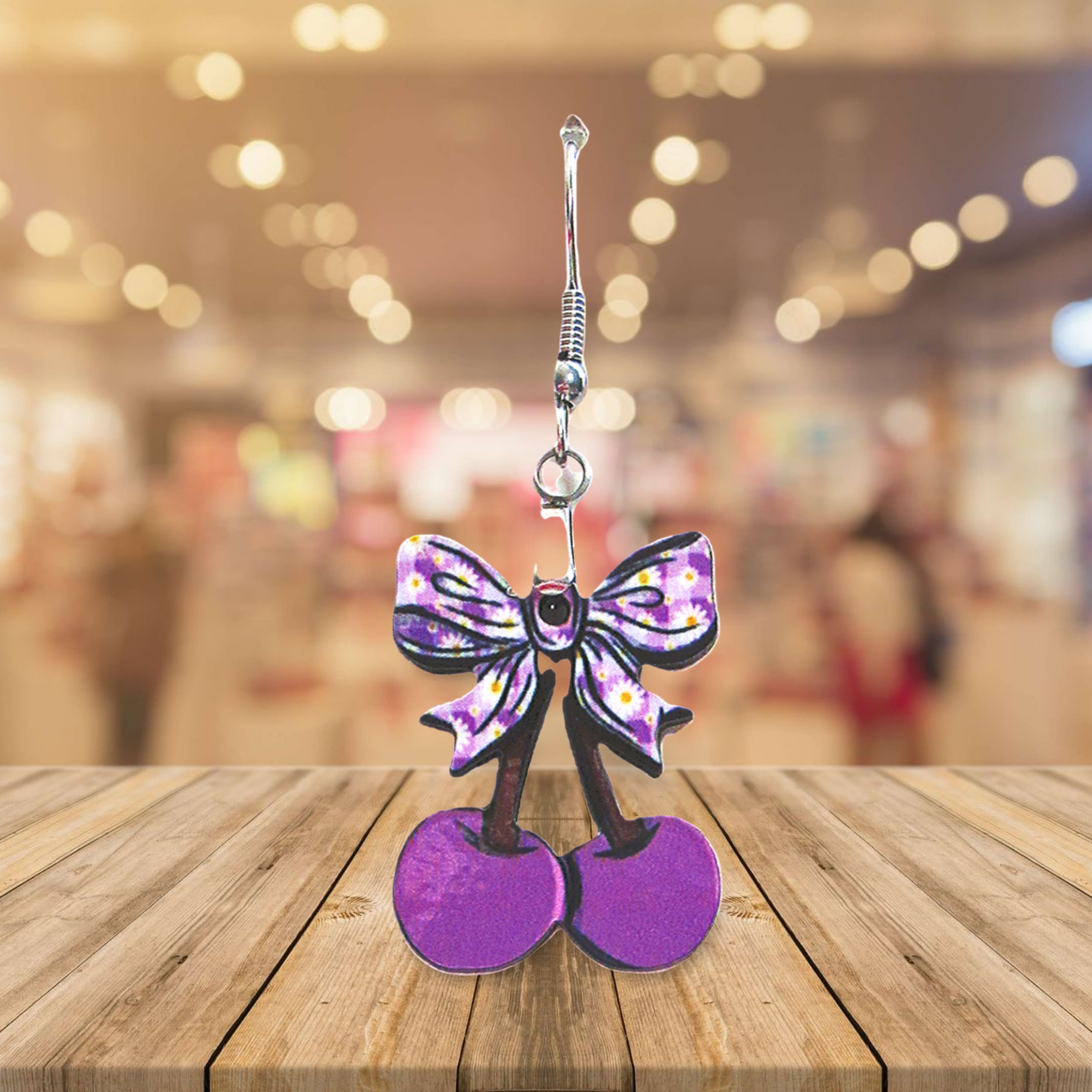 Cherries with Bow Shaped Sublimated Earrings 1 inch