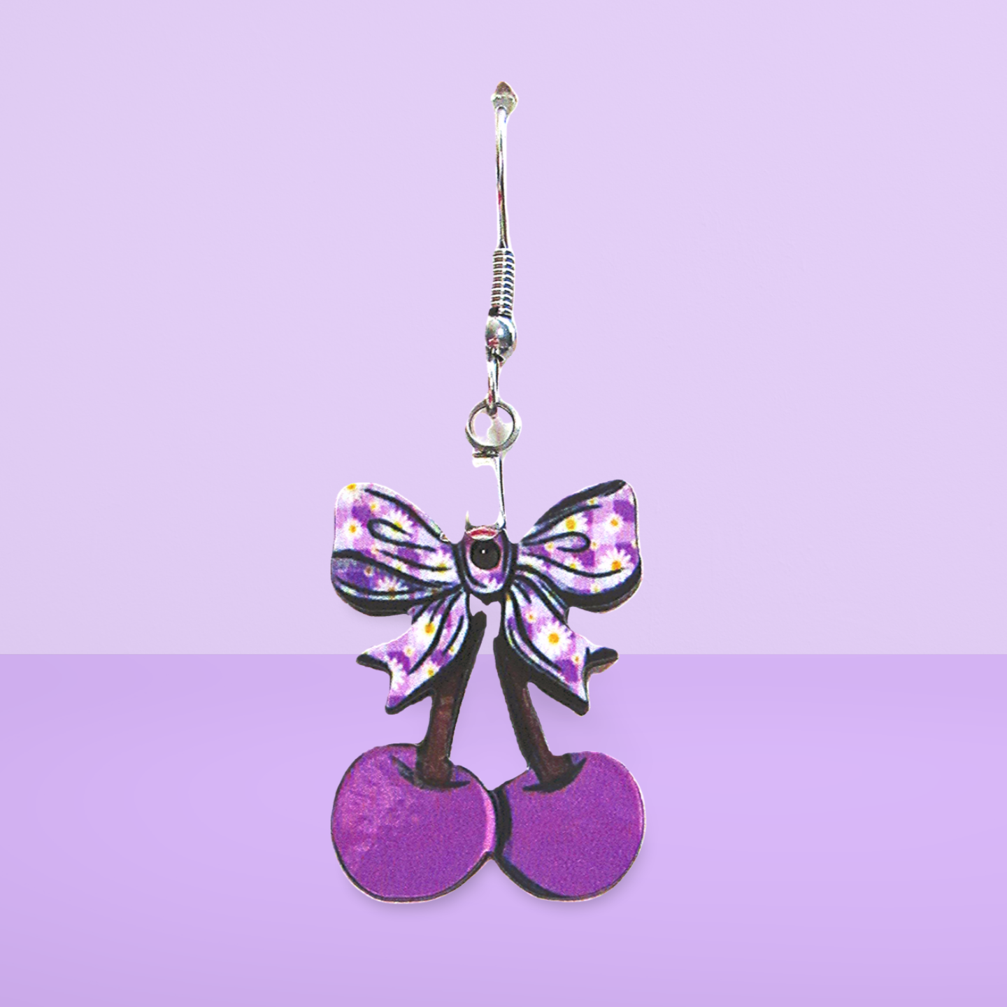 Cherries with Bow Shaped Sublimated Earrings 1 inch