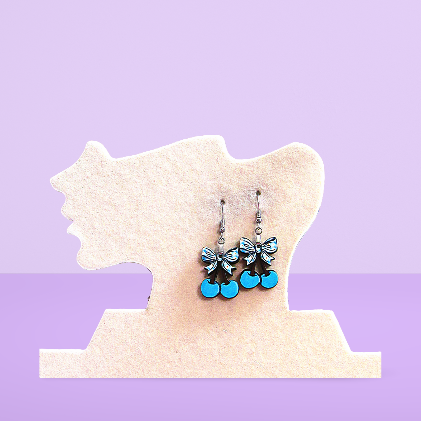 Cherries with Bow Shaped Sublimated Earrings 1 inch