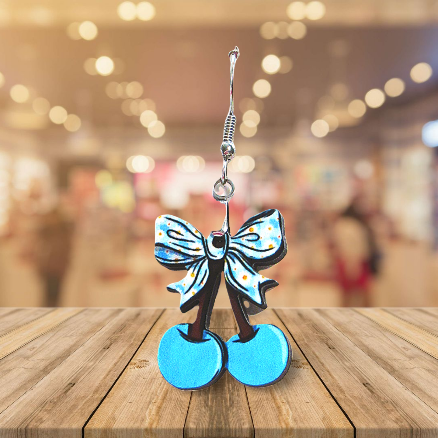 Cherries with Bow Shaped Sublimated Earrings 1 inch