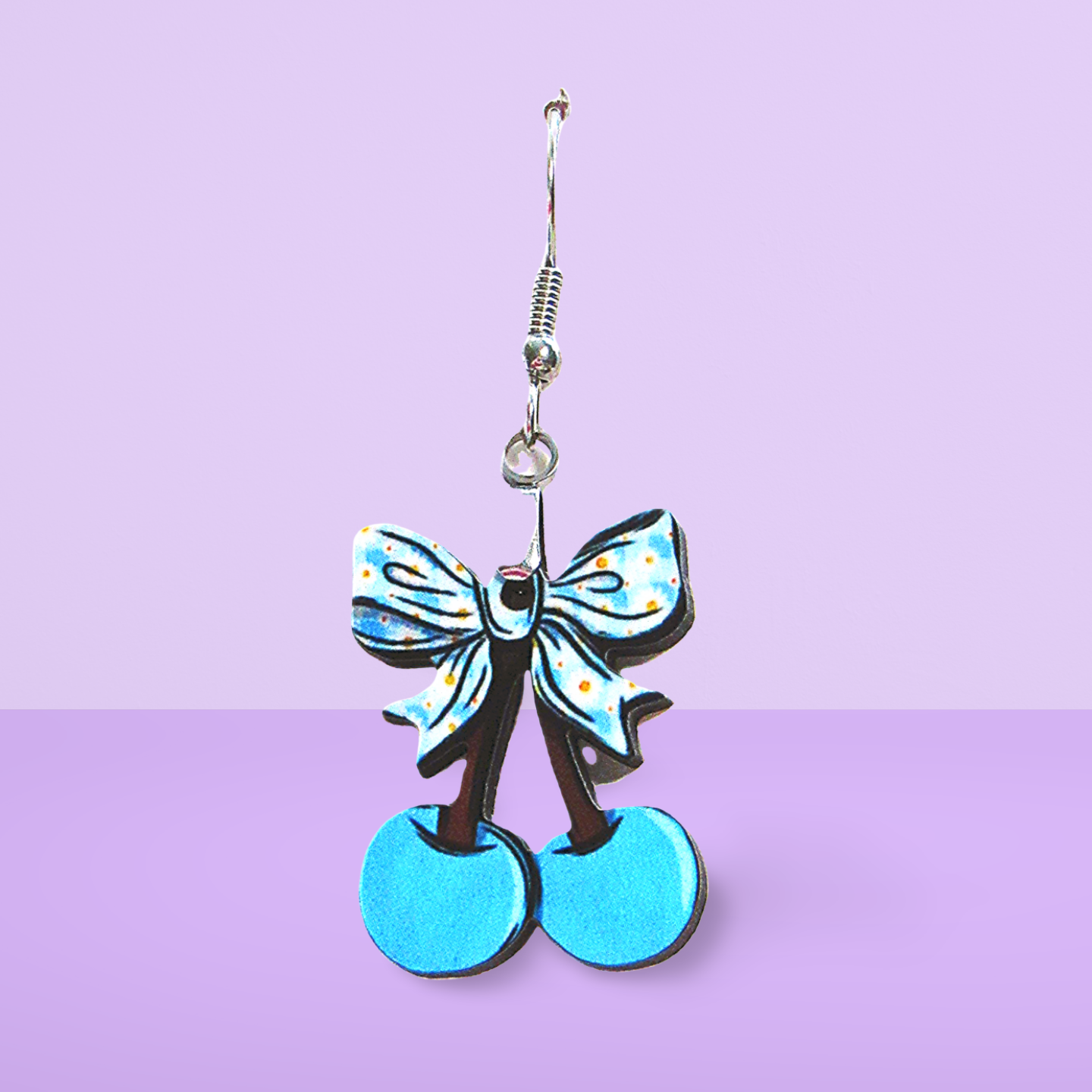 Cherries with Bow Shaped Sublimated Earrings 1 inch