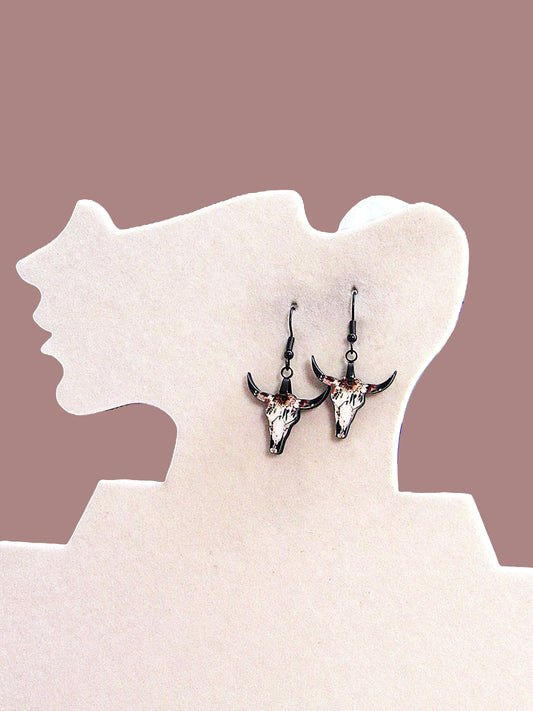 Steer Skull Shaped Sublimated Earrings 1 inch