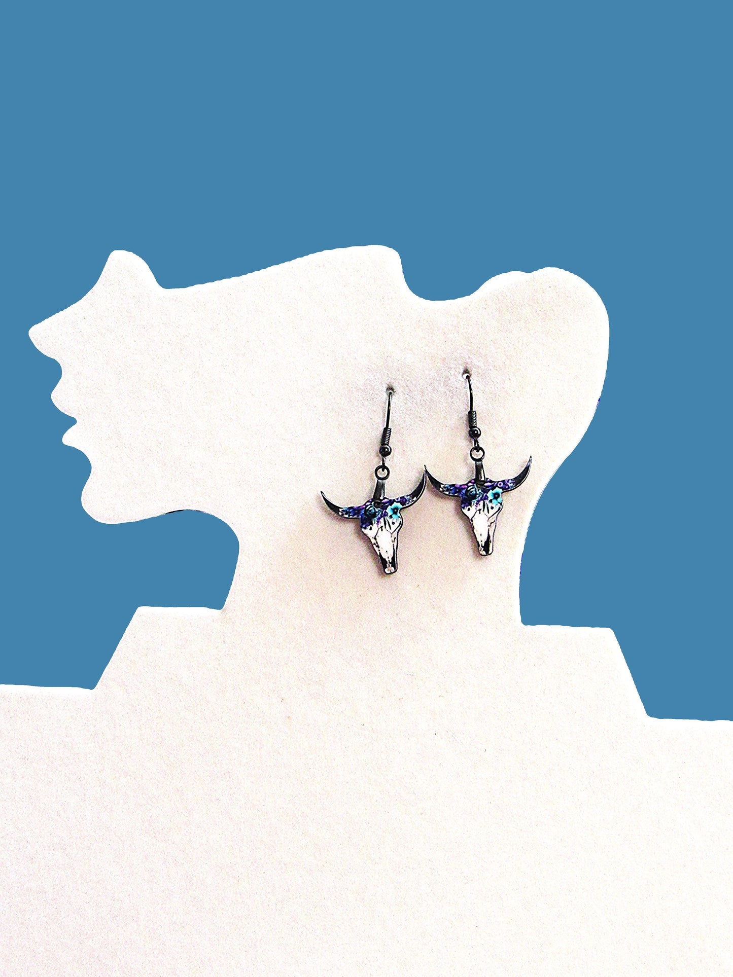 Steer Skull Shaped Sublimated Earrings 1 inch