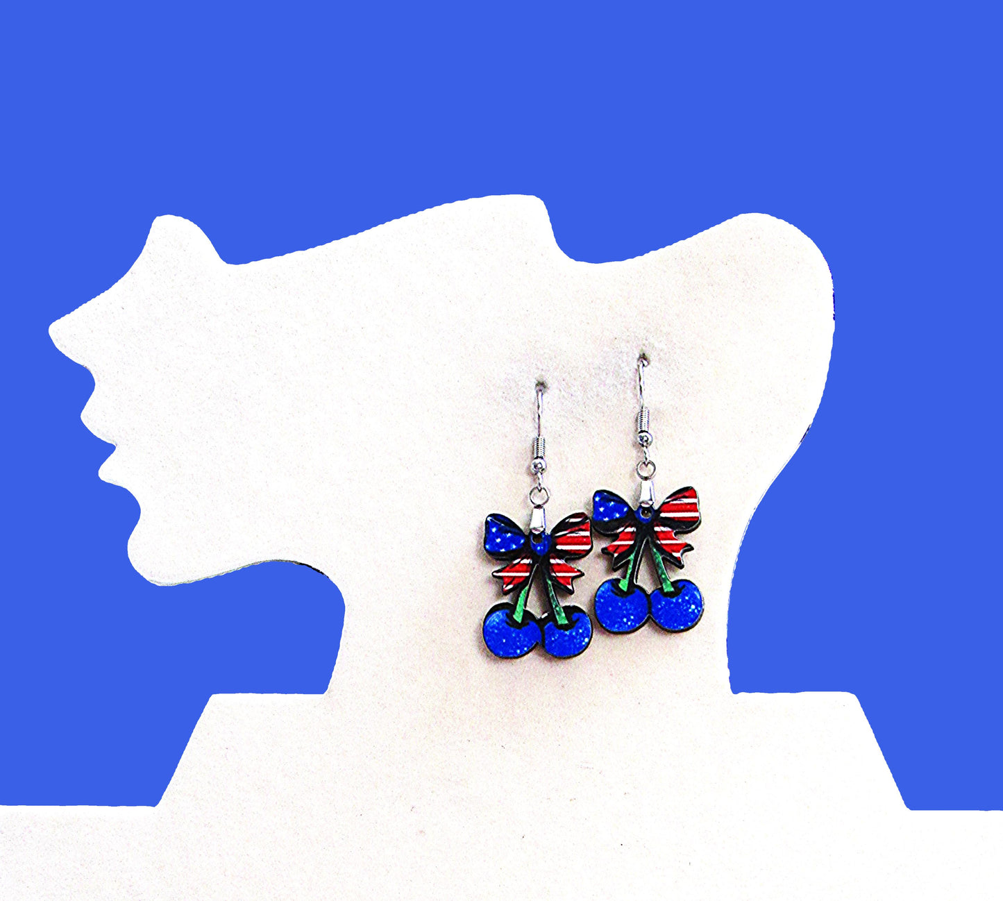 Cherries with Bow Shaped Sublimated Earrings 1 inch