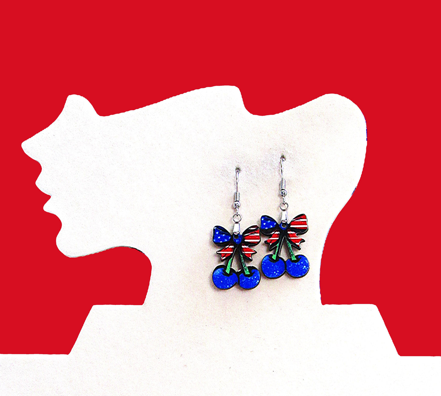 Cherries with Bow Shaped Sublimated Earrings 1 inch