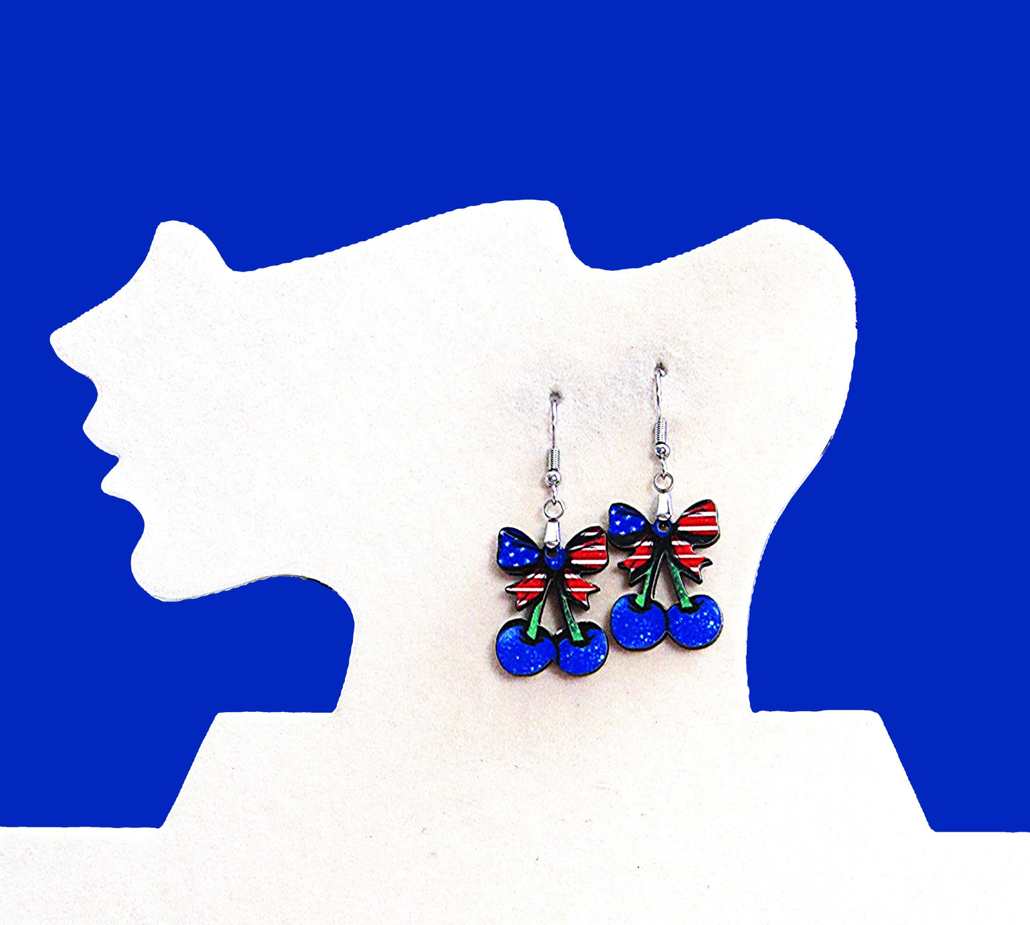 Cherries with Bow Shaped Sublimated Earrings 1 inch