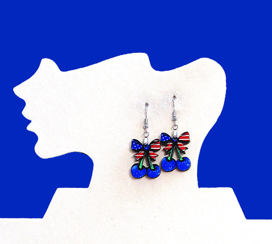 Cherries with Bow Shaped Sublimated Earrings 1 inch