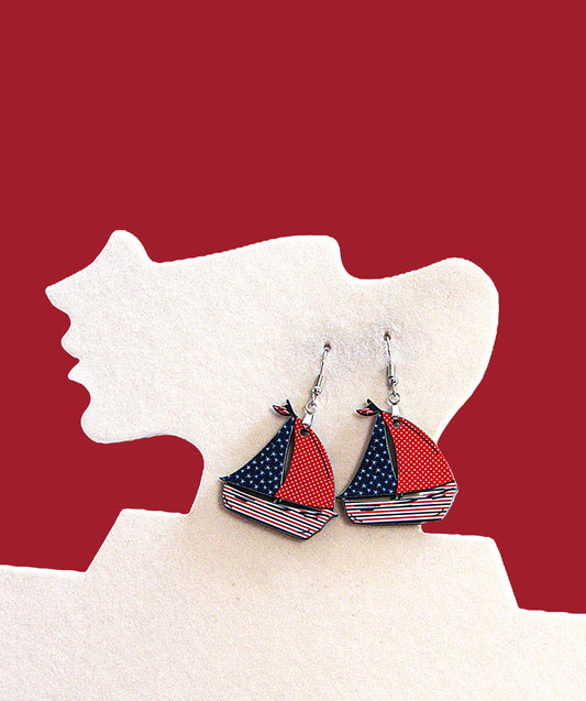 Sailboat Shaped Sublimated Earrings 1.5 inch