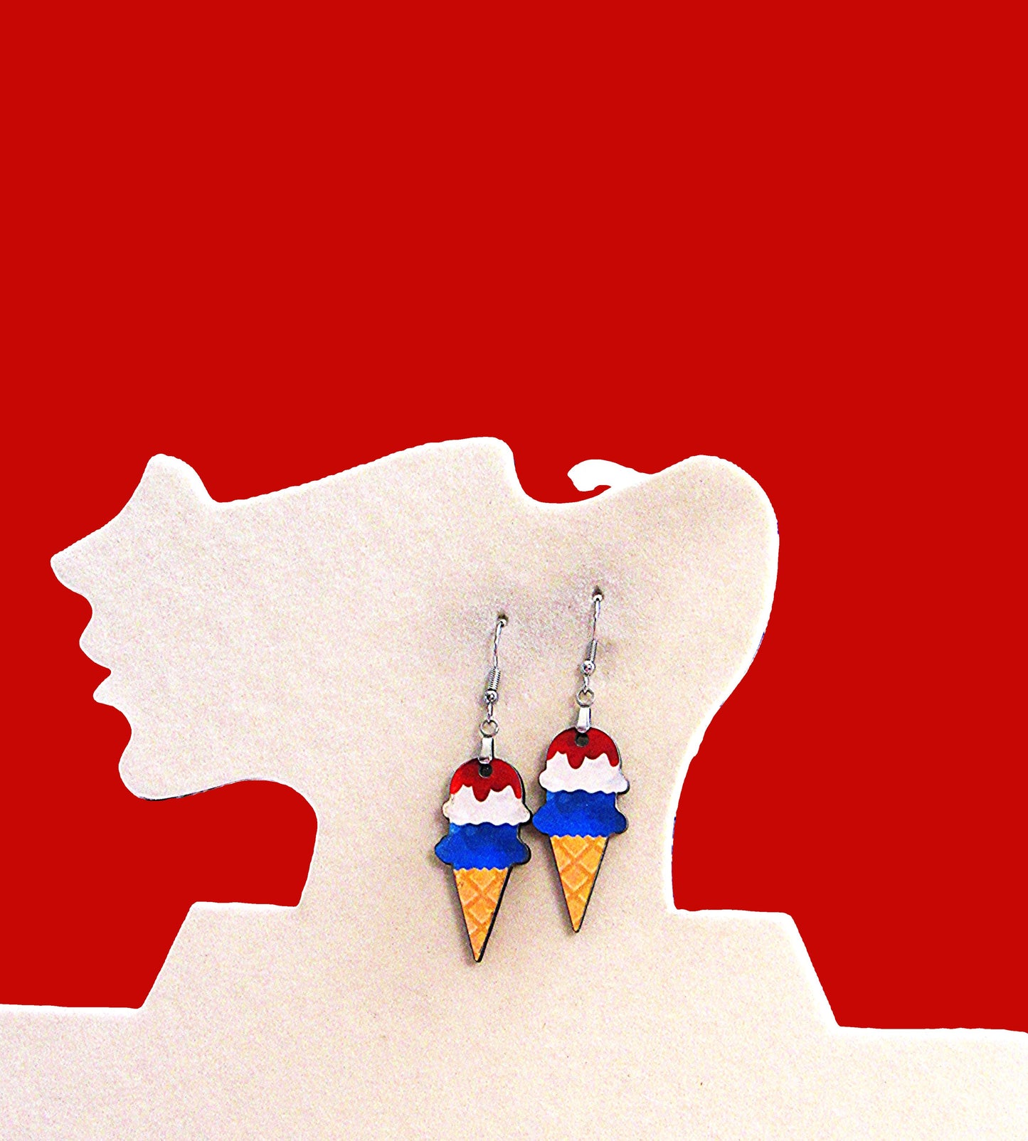Ice Cream Cone Shaped Sublimated Earrings