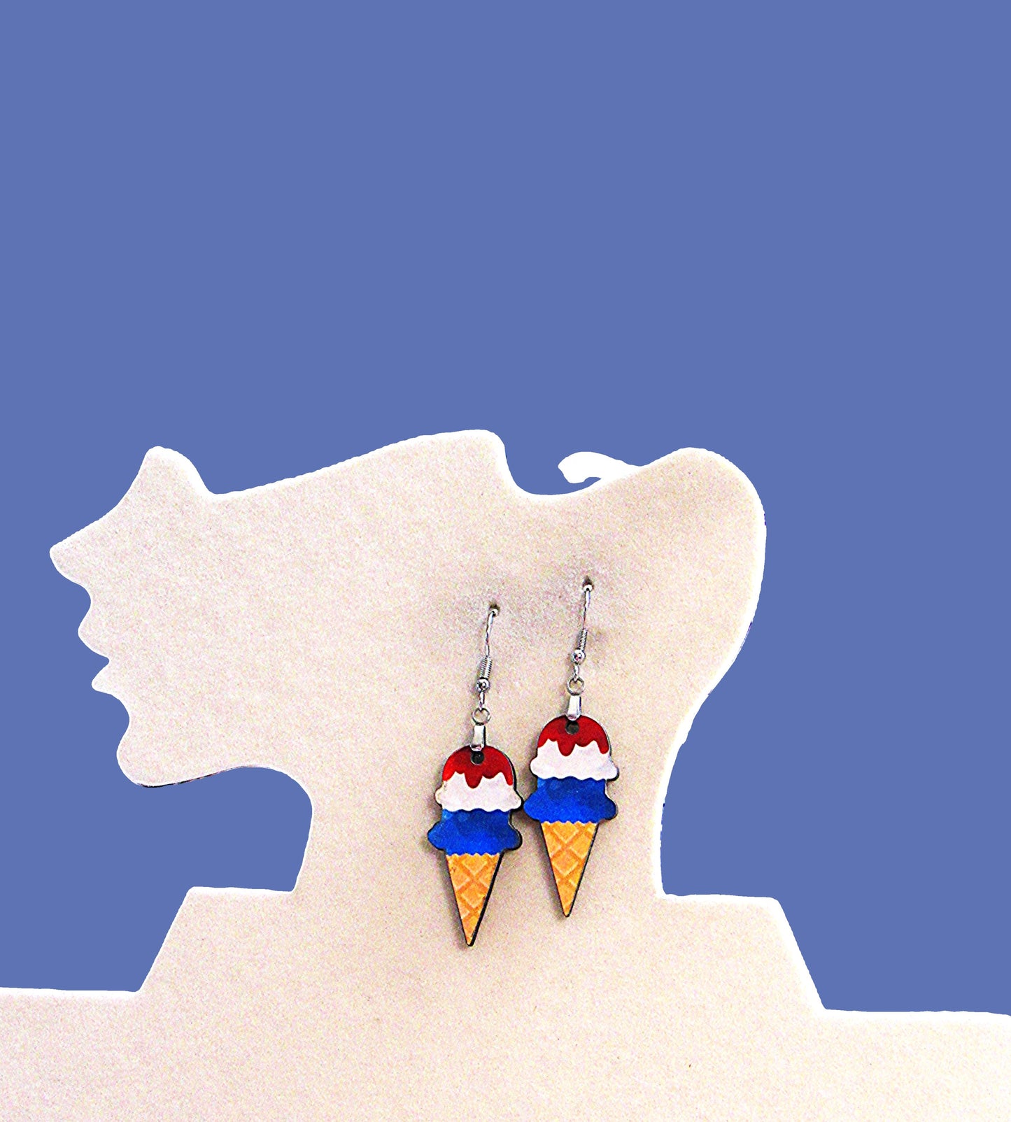 Ice Cream Cone Shaped Sublimated Earrings