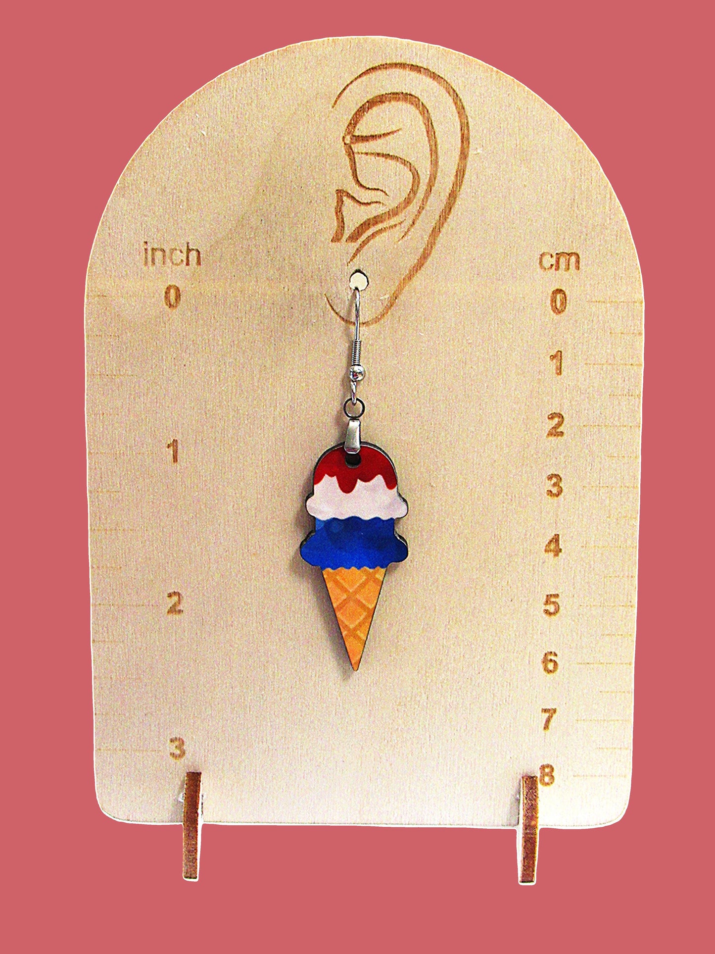 Ice Cream Cone Shaped Sublimated Earrings