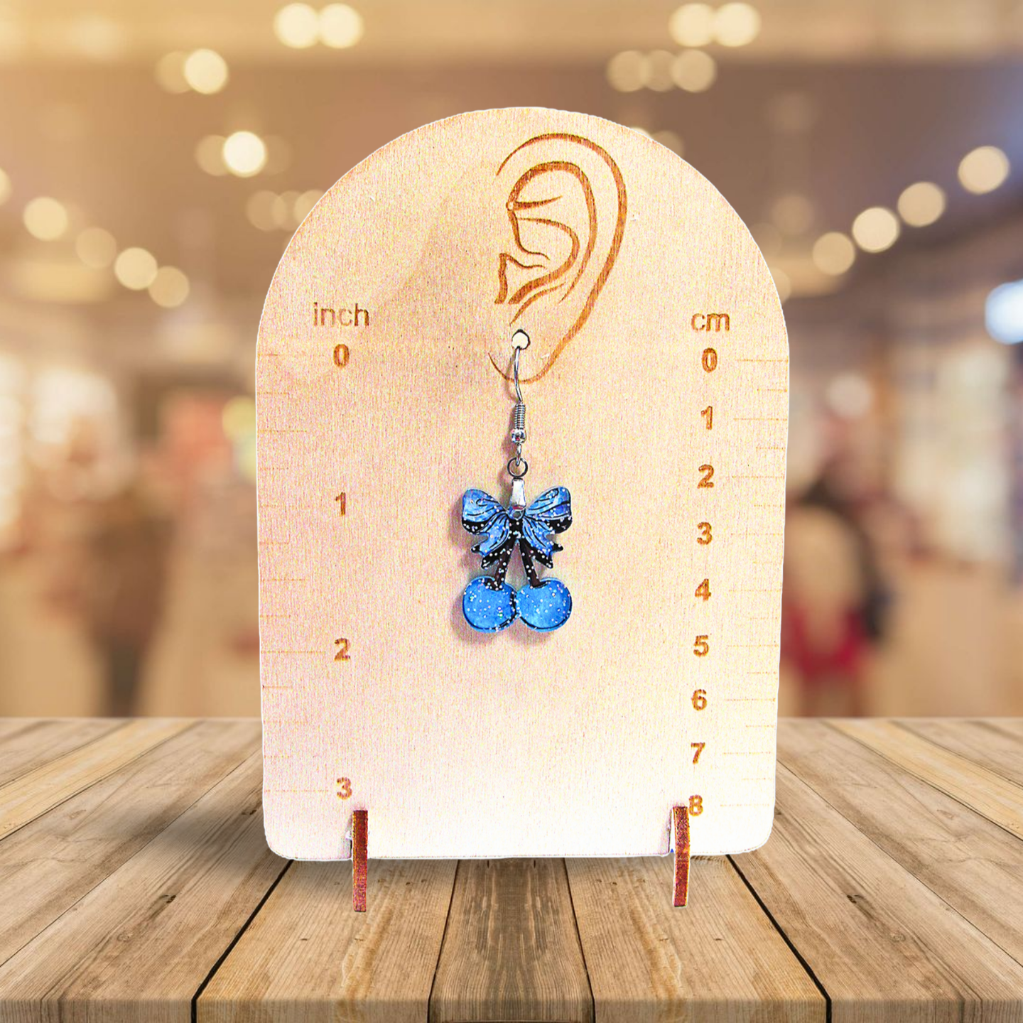 Glitter Acrylic Cherries with Bow Shaped Sublimated Earrings 1 inch