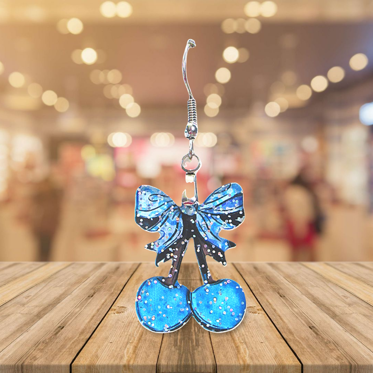 Glitter Acrylic Cherries with Bow Shaped Sublimated Earrings 1 inch