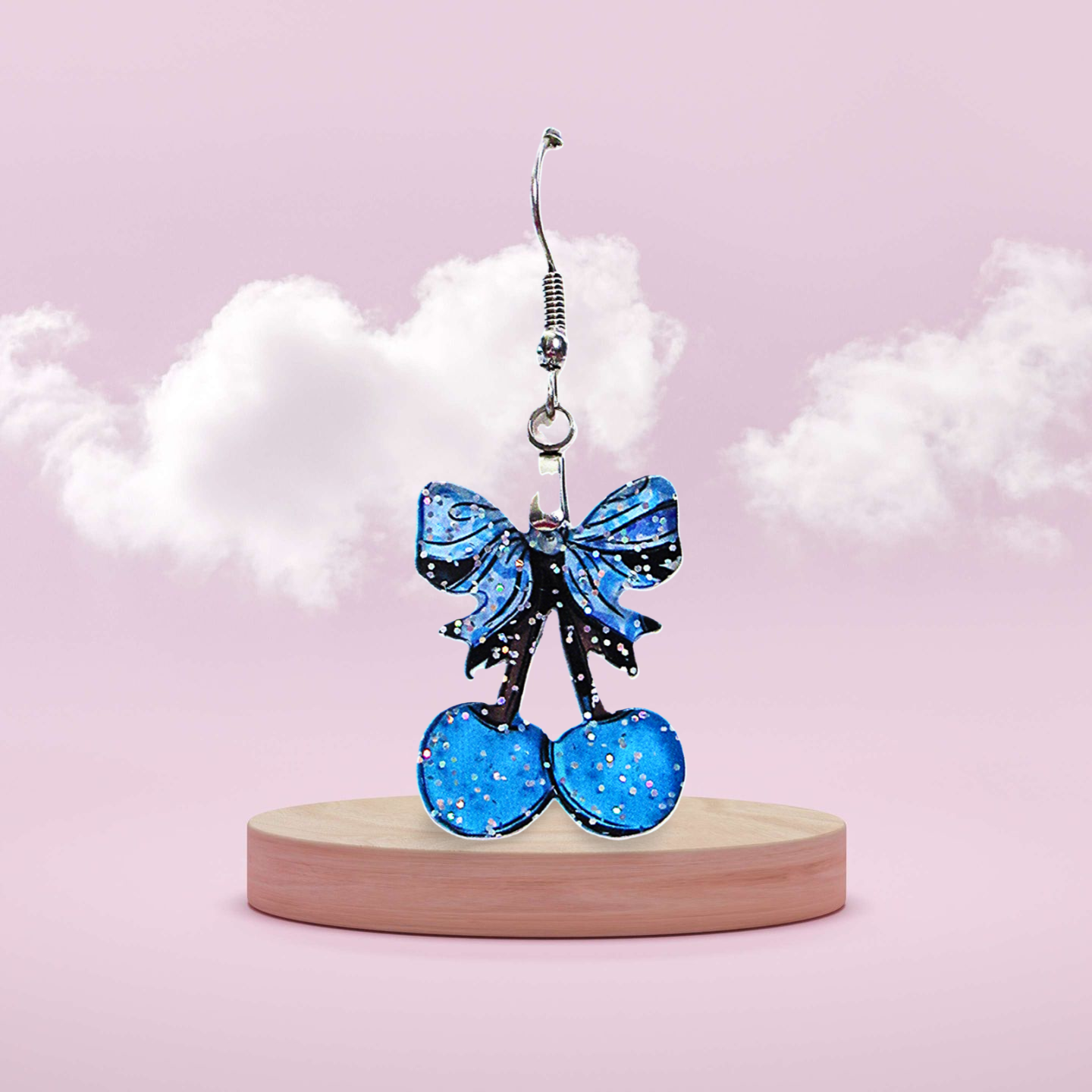 Glitter Acrylic Cherries with Bow Shaped Sublimated Earrings 1 inch