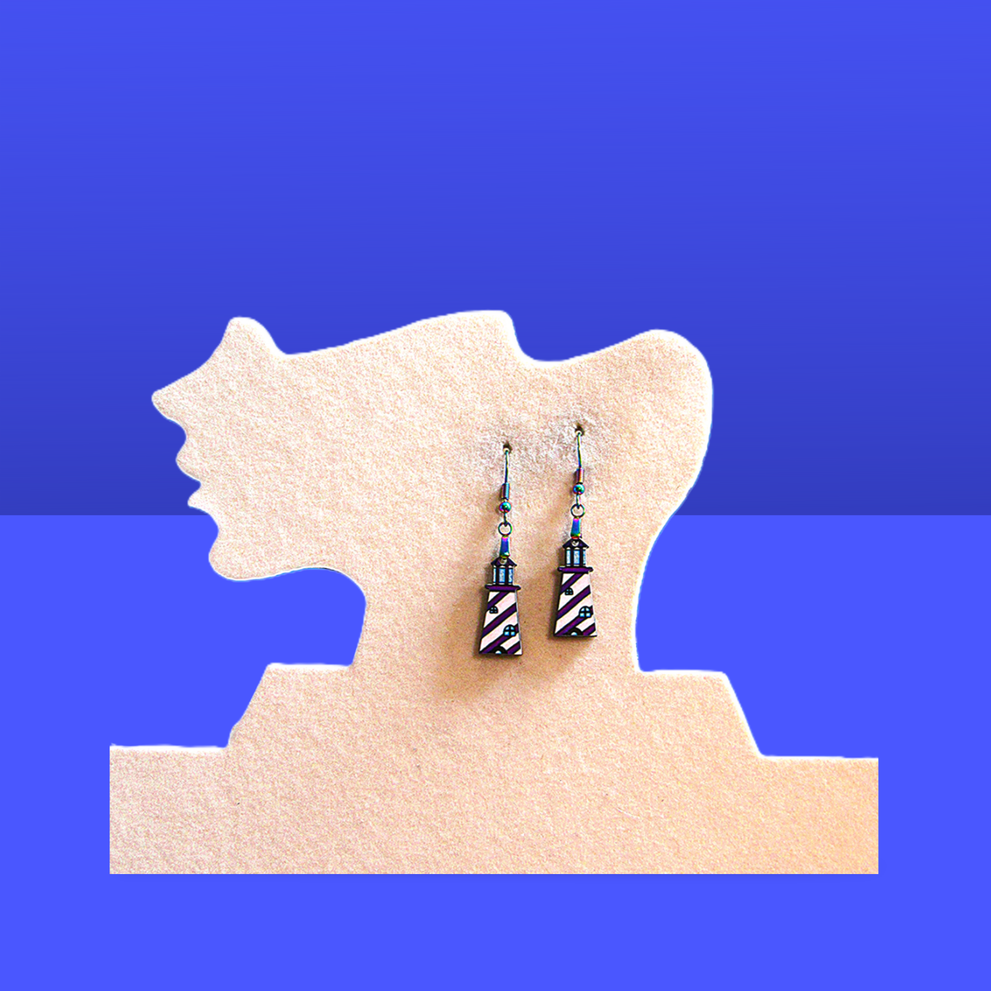 Lighthouse Shaped Sublimated Earrings MDF 1 Inch.