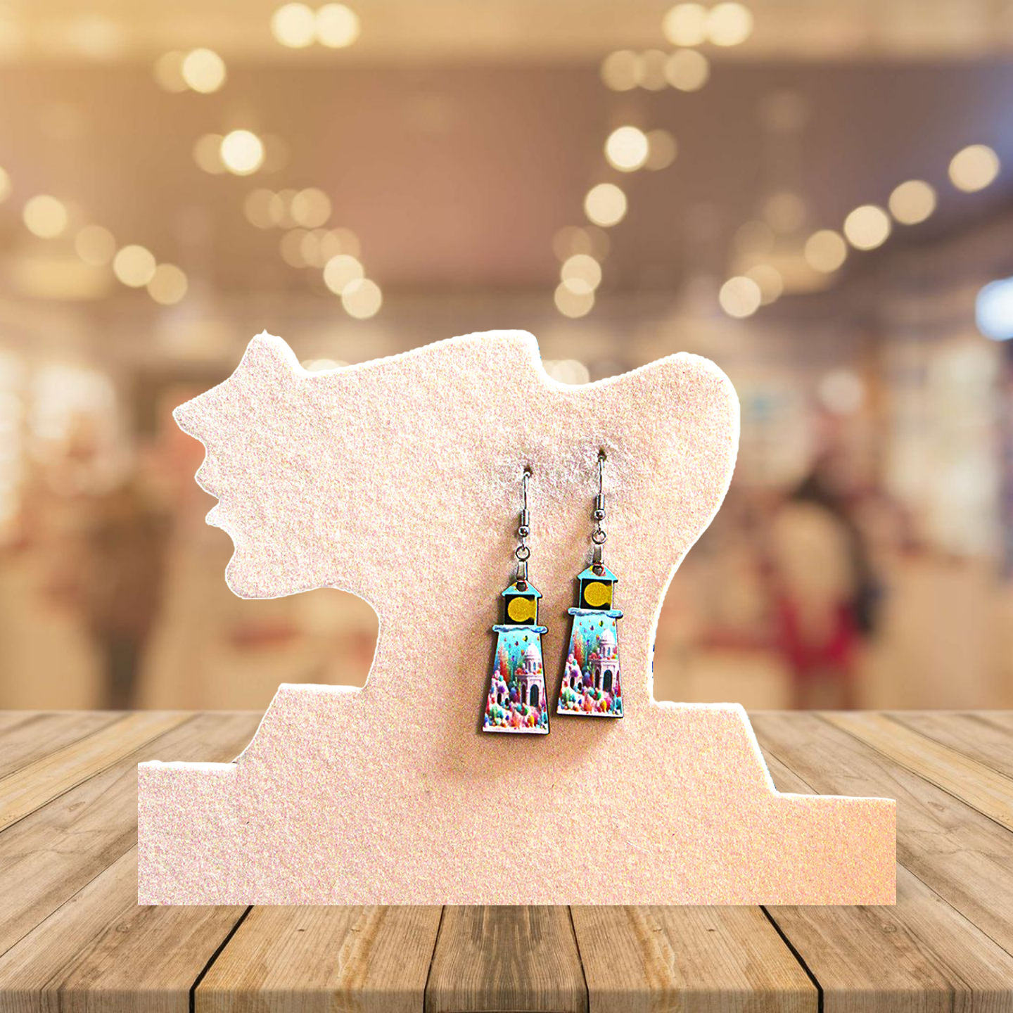 Lighthouse Shaped Sublimated Earrings MDF 1.5 Inch.