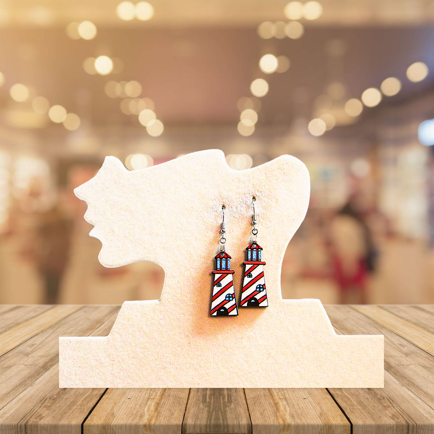 Lighthouse Shaped Sublimated Earrings MDF 1.5 Inch.