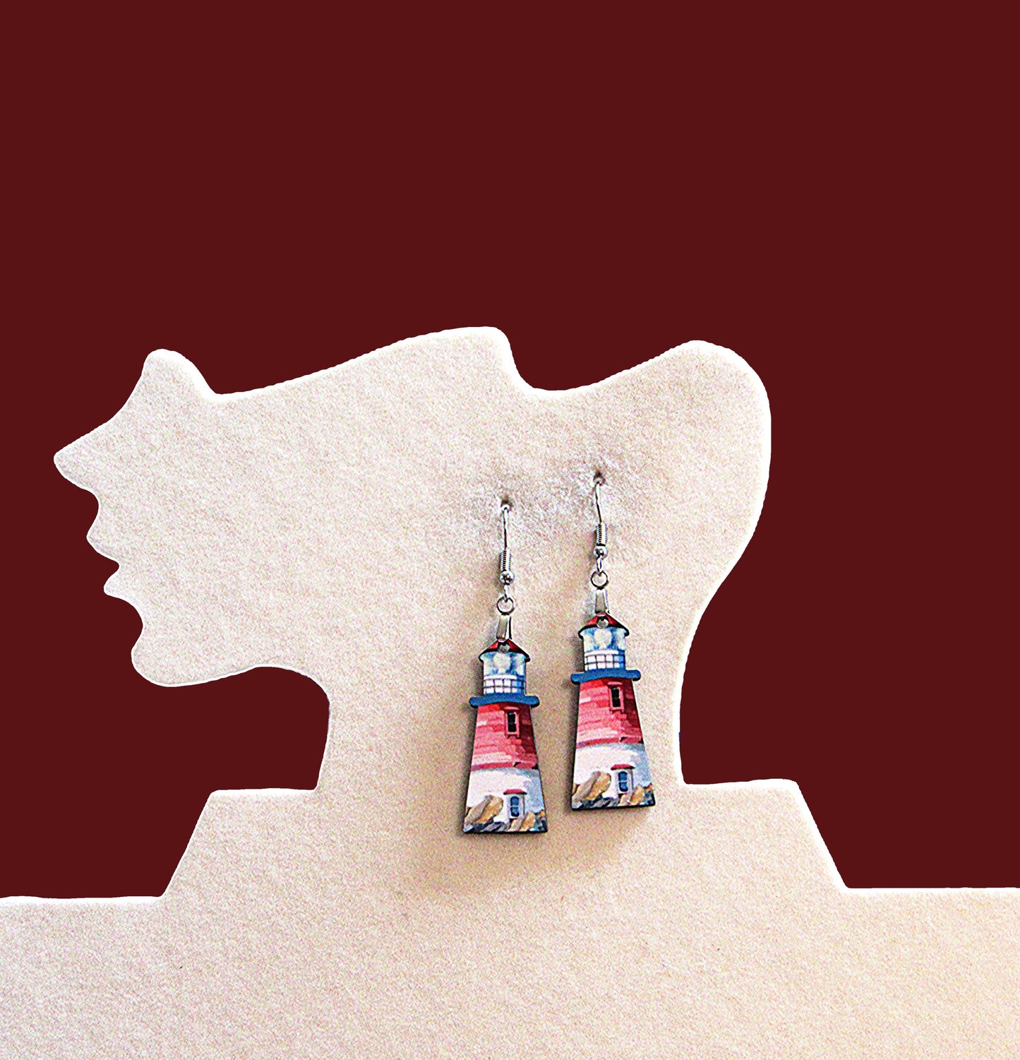 Lighthouse Shaped Sublimated Earrings MDF 1.5 Inch.