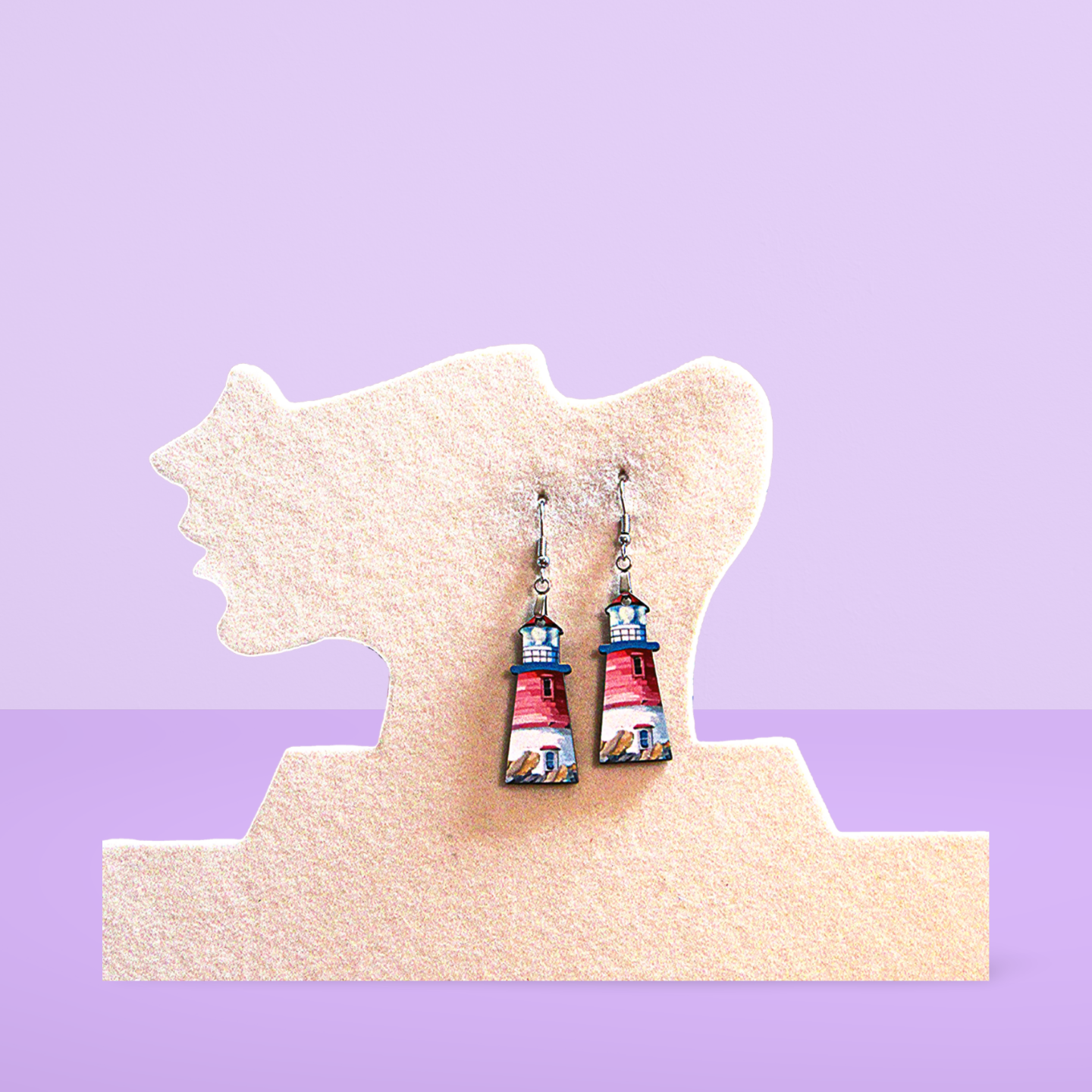 Lighthouse Shaped Sublimated Earrings MDF 1.5 Inch.