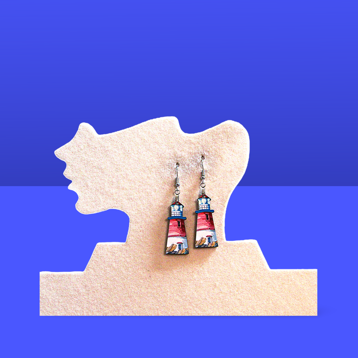 Lighthouse Shaped Sublimated Earrings MDF 1.5 Inch.