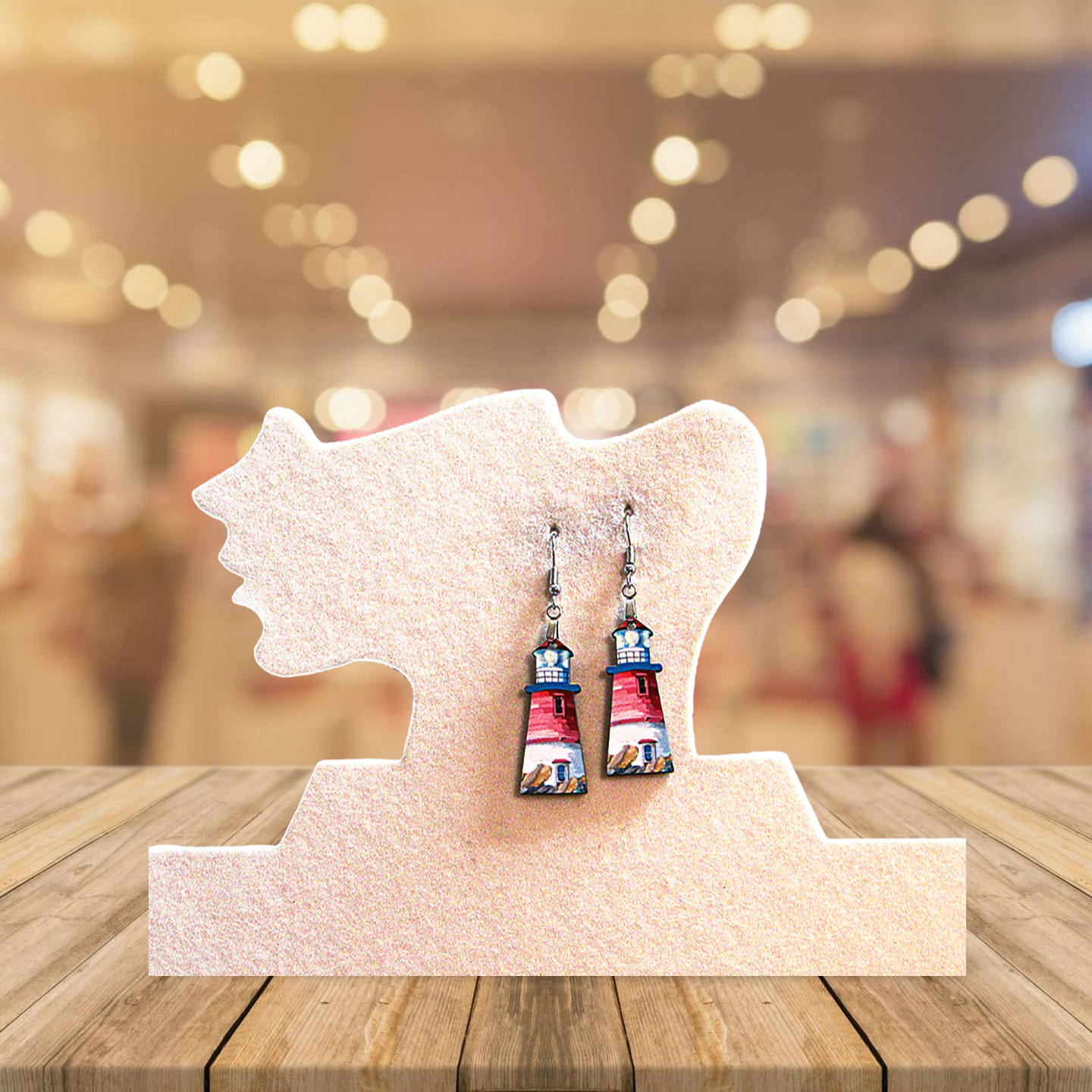 Lighthouse Shaped Sublimated Earrings MDF 1.5 Inch.