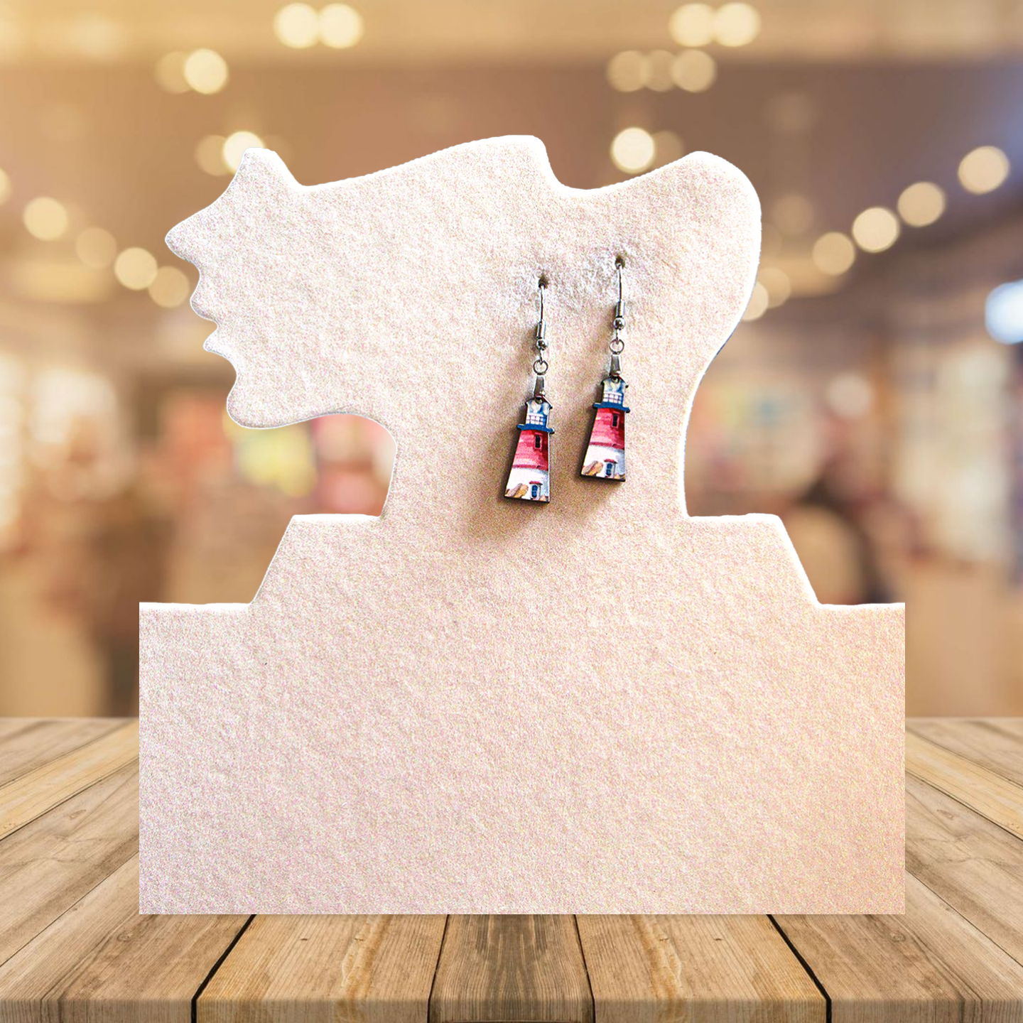 Lighthouse Shaped Sublimated Earrings MDF 1 Inch.