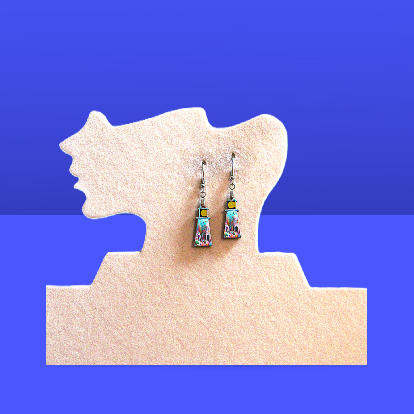 Lighthouse Shaped Sublimated Earrings MDF 1 Inch.