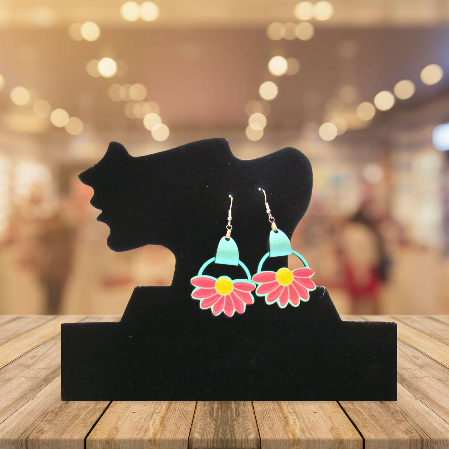 Round Sunflower Shaped Sublimated Earrings