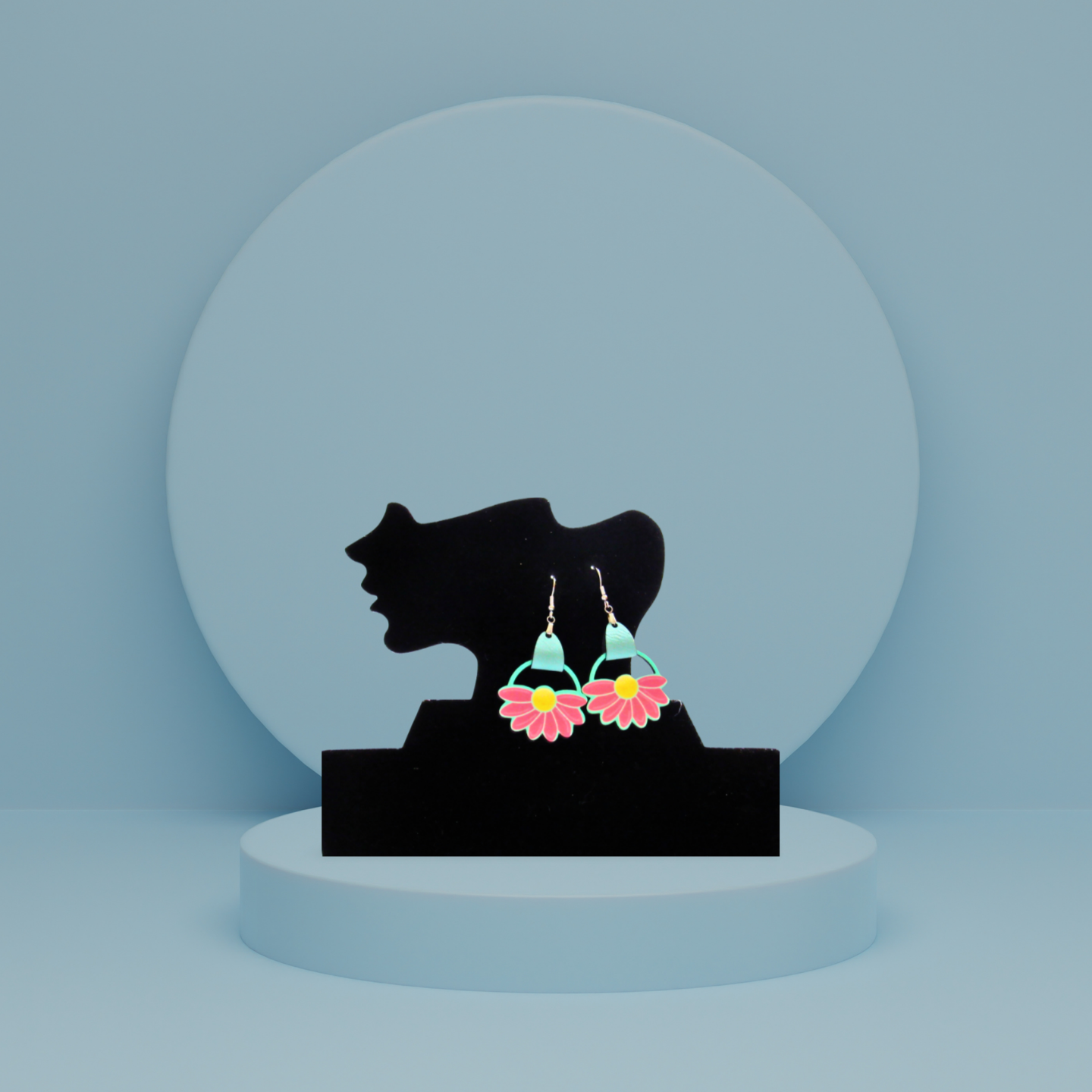 Round Sunflower Shaped Sublimated Earrings