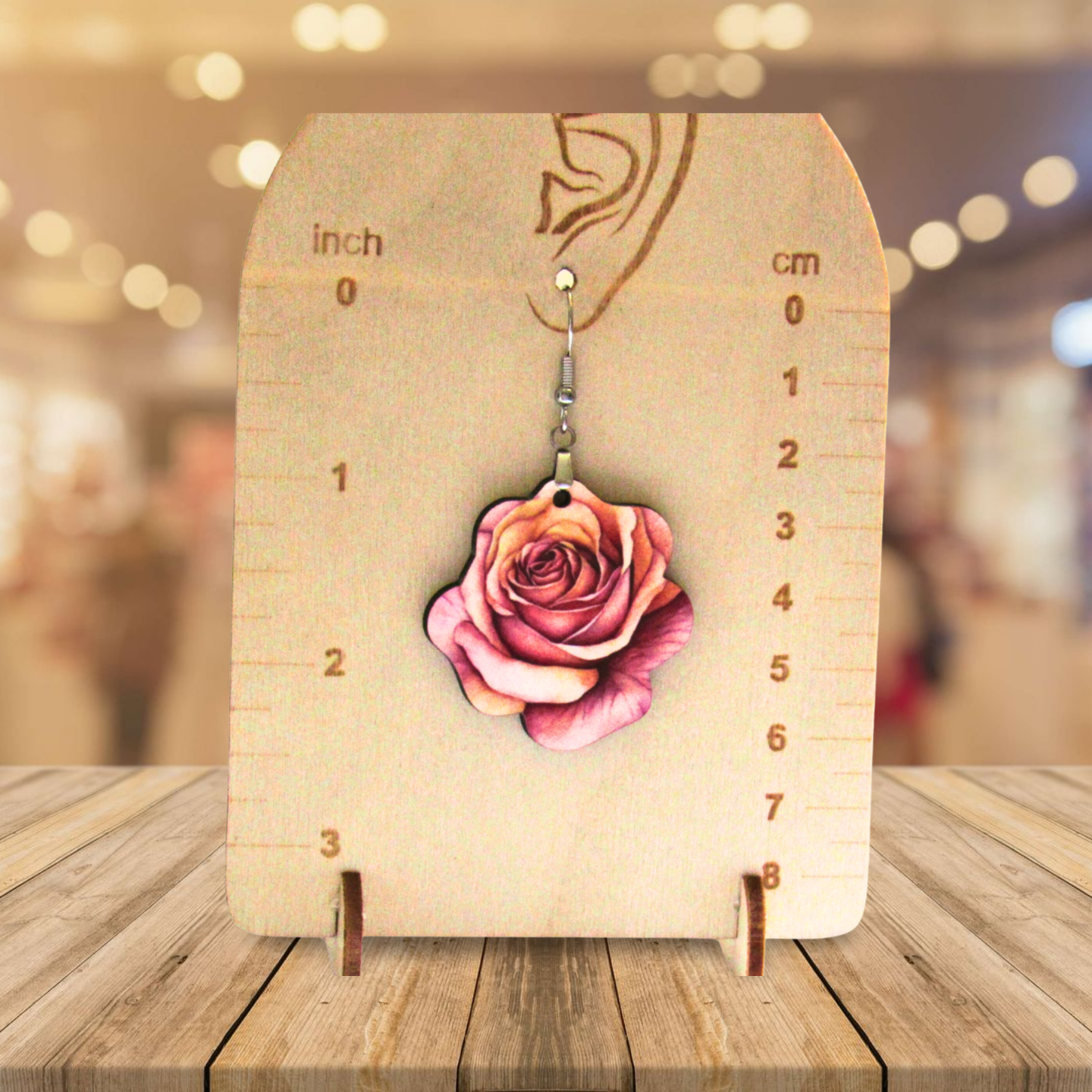 Rose Shaped Sublimated Earrings MDF 1.5 inch