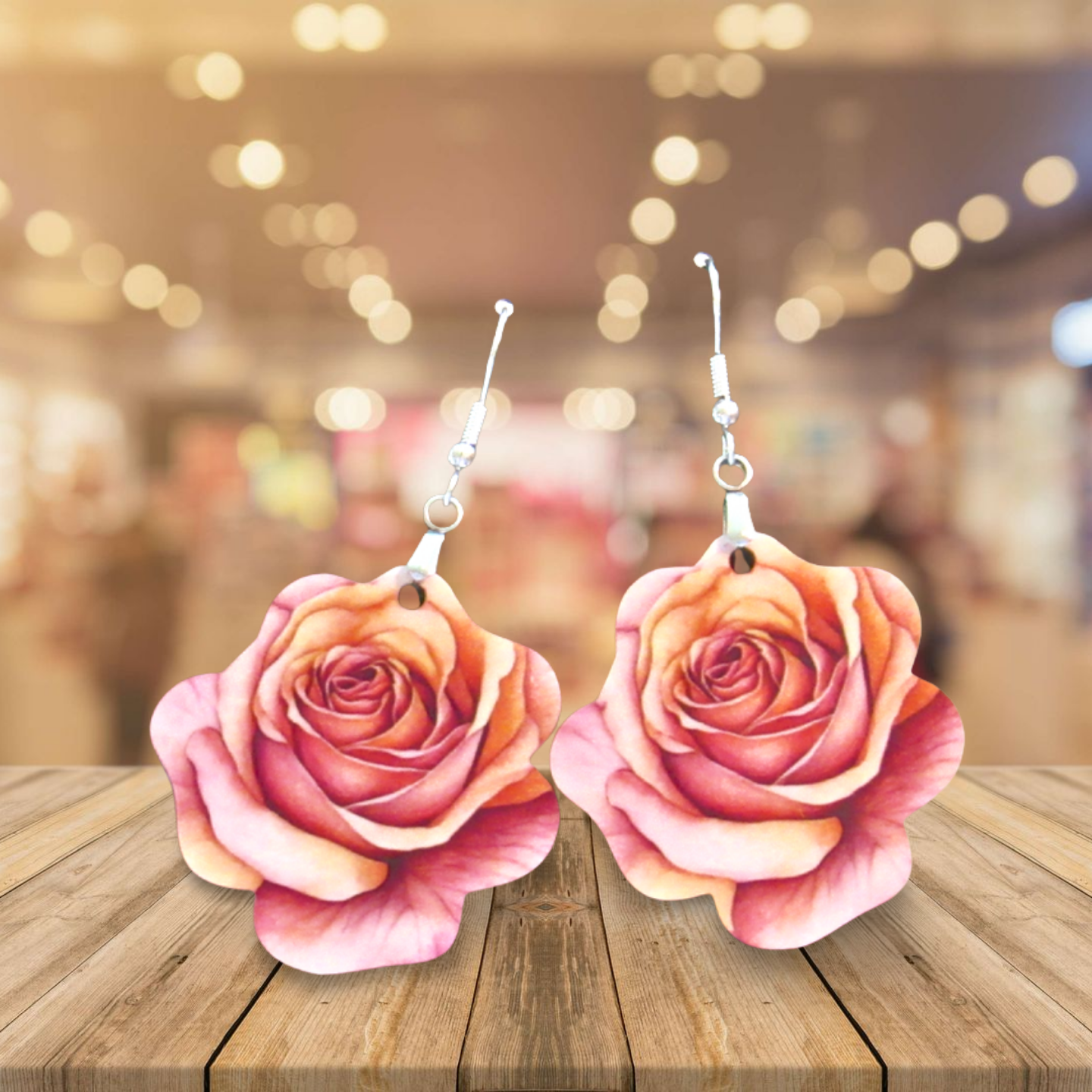 Rose Shaped Sublimated Earrings MDF 1.5 inch