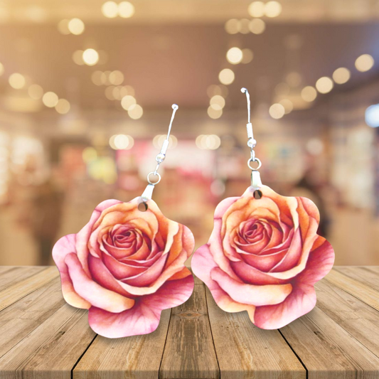 Rose Shaped Sublimated Earrings MDF 1.5 inch