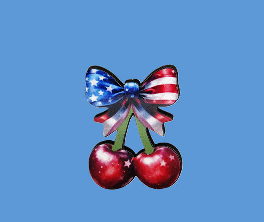 Cherries Bow Shaped Sublimated Pin 1.5 inch