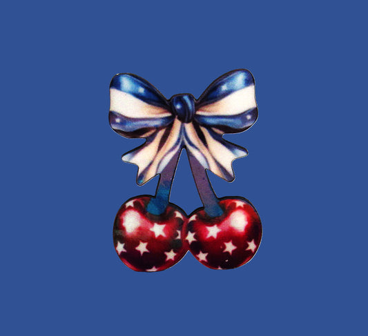 Cherries Bow Shaped Sublimated Pin 1.5 inch