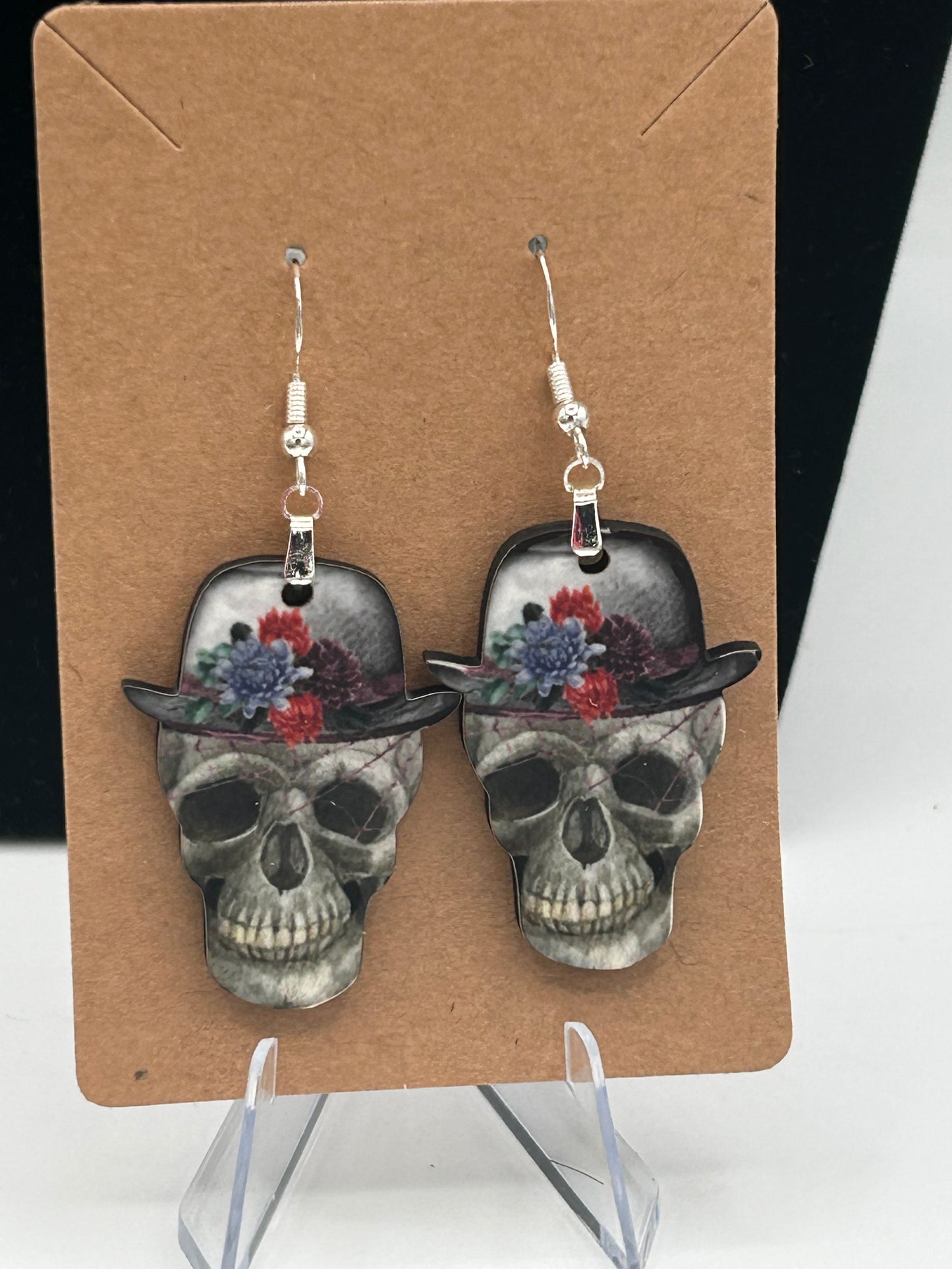 Skull with Hat Shaped Sublimated Earrings 1.5 inch